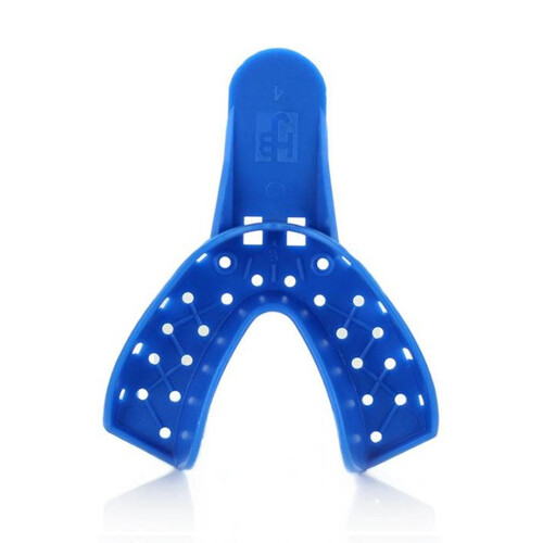 58-0921888 #4 Perforated Medium Lower Full-Arch Blue Plastic Impression Trays, Package of 12.