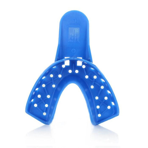 58-0921889 #6 Perforated Small Lower Full-Arch Blue Plastic Impression Trays, Package of 12.