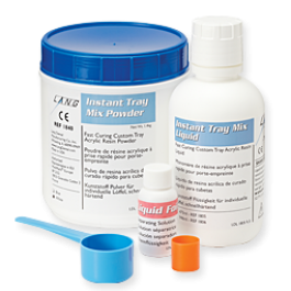 33-1856-B Instant Tray Mix - BLUE Powder & Liquid Pack. Self-Curing Custom Tray Acrylic Resin. 2.3kg Bottle of Blue Powder and 946ml Bottle of Clear Liquid.