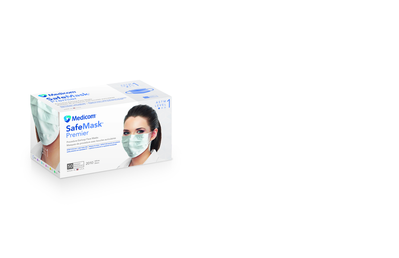 16-2010 Safe-Mask Premier - WHITE Ear-Loop Face Mask with BFE > 95% at 3 microns, Fluid Resistant, Box of 50 Masks.