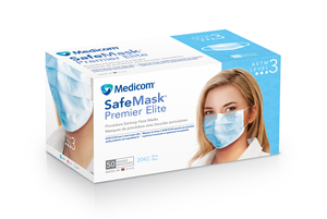 Medicom SafeMask Premier Elite Blue Level 3 Earloop Mask, 50/bx