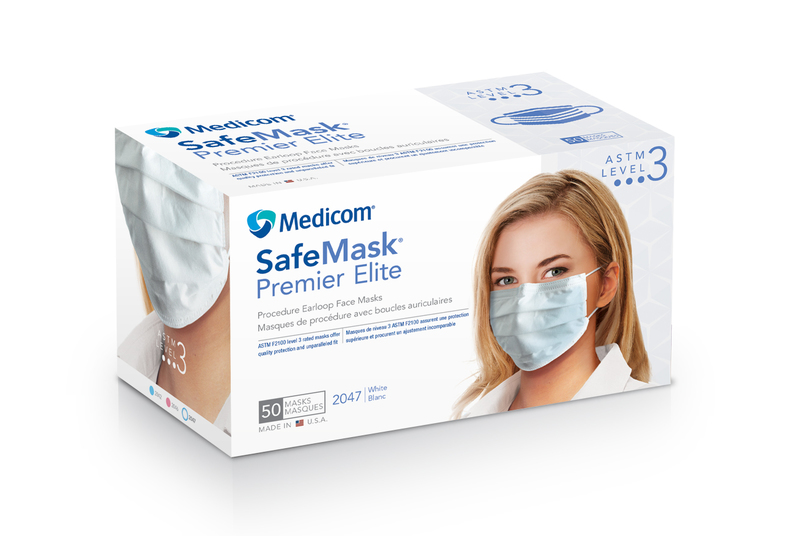 16-2047 SafeMask Premier Elite Earloop Mask, White, Level 3, 50/bx