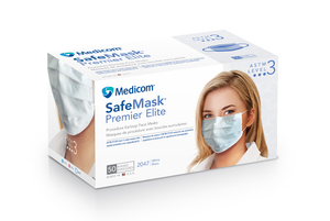 SafeMask Premier Elite Earloop Mask, White, Level 3, 50/bx