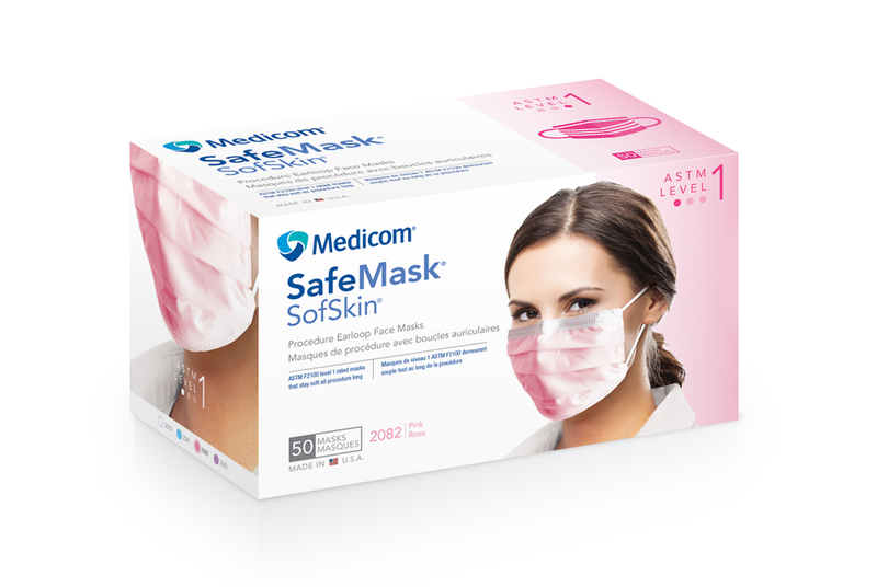 16-2082 Medicom Sof Skin Pink Earloop Mask, 50/bx