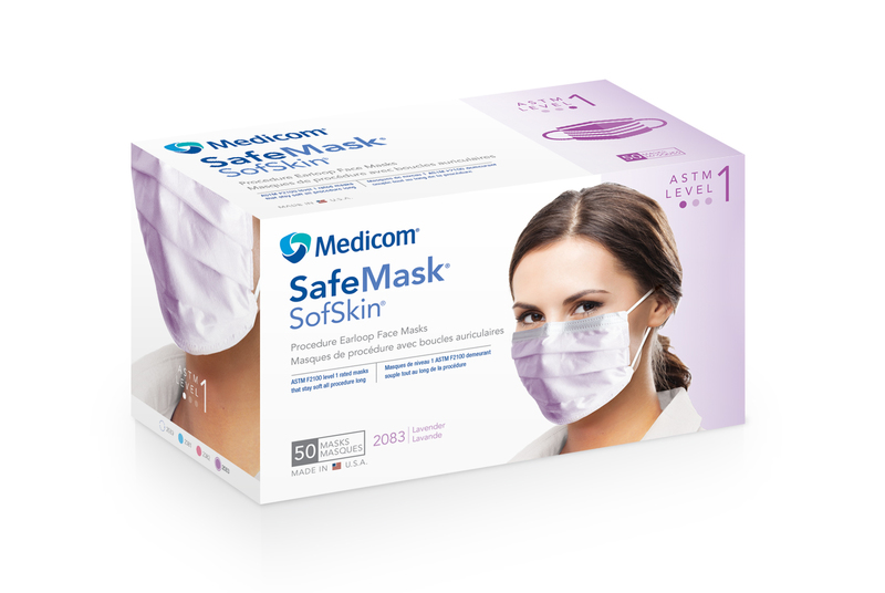 16-2083 Earloop Mask LAVENDER 50/Pk Fluid Resistant. Extra soft and dye-free. Adjustable nose piece. PFE >=95% at 0.1 micron, BFE >=95%. Level I protection fo