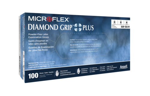 600-DGP-350-M Diamond Grip Plus PF Latex Gloves, Medium, 100/bx