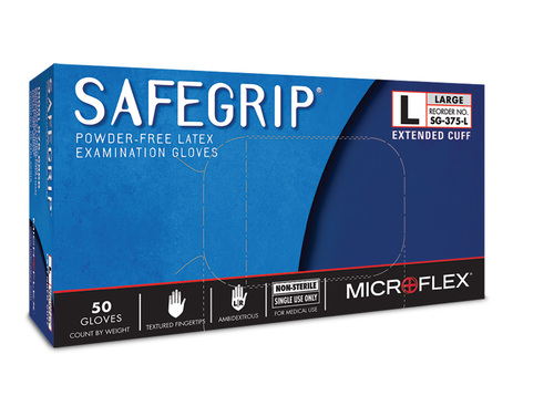600-SG-375-L SafeGrip PF Latex Gloves, Large, 10bx/cs