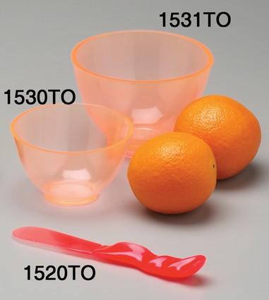 57-1532TOS Candeez Scented Flexible Mixing Bowls Set 2/Pk. Orange with Tangerine Scent. Set includes 1 Medium Bowl 4 x 2.5, volume 350cc, 1 Large Bowl 4.5