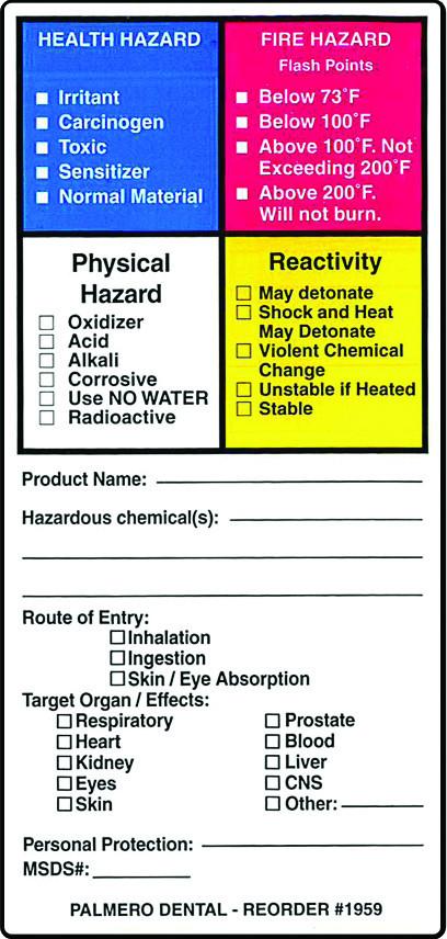 57-1959 Hazardous Material Labels, 2.25 x 4, OSHA Compliance Lable systems for all healthcare facility needs. Easily identify all hazardous substances, was