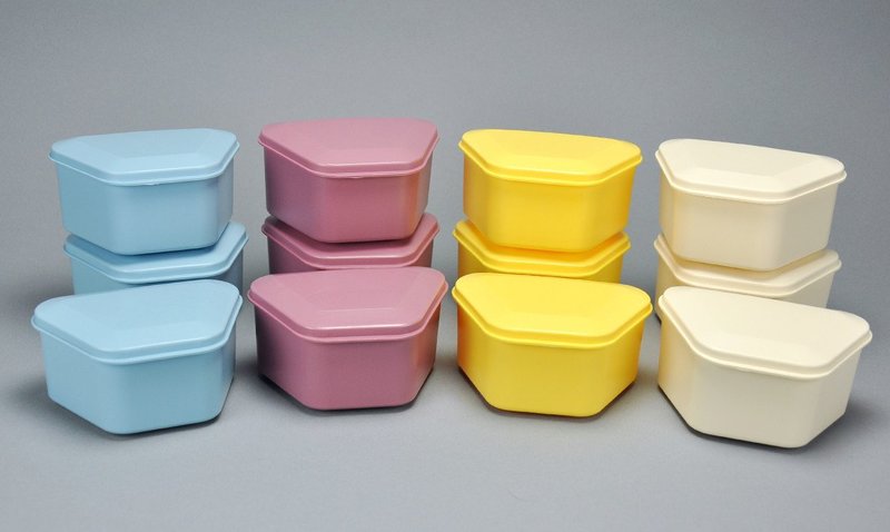 57-1962 Denture Boxes in Assorted colors of Blue, Yellow, Mauve and Beige, High-impact one-piece plastic