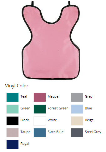 57-22-ForGreen Petite/Child x-ray apron without collar, Forest Green Vinyl with black binding, 0.3 mm lead-lined, textured vinyl backing