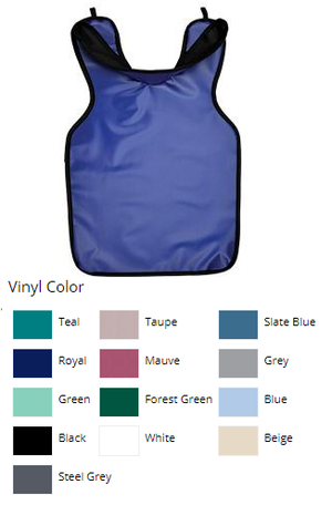 Adult ProtectAll x-ray apron with collar, Royal Blue Vinyl with black binding, 0.5 mm lead-lined medical-grade, textured vinyl backing