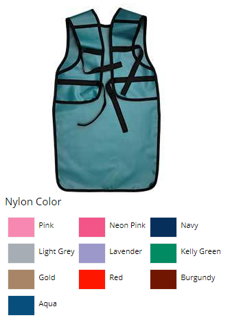 57-34N-Aqua X-Ray Coat Apron, Aqua, Full-length frontal protection 23 x 37 1/2. Wraps around back over shoulder blades. Ties at upper and lower back, Nylon