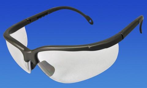 57-3707 Sphere-X Wrap Eyewear - Black Frame / Clear Lens. Temples arms adjust to 4 Lengths, Dual-lens, Fog-Free, Scratch Resistant. Single pair of Glasses.