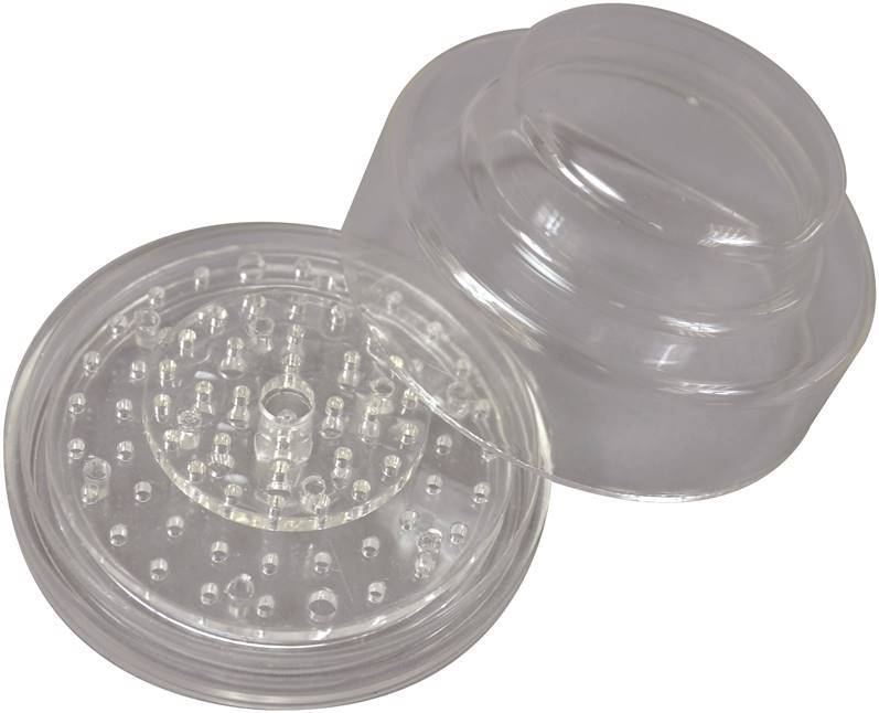 57-40A 62-hole Rotary Bur Blocks Organizer Combination. Made of clear plastic with a dome-shaped cover, Turns 360 degrees for easy access to burs. Non-autocl