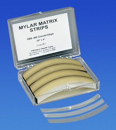 57-58 .002 Mylar matrix Strip Curved .375 x 4, thickness 5.8 microns 1000/Pk. Can be used for composite restorations. Far stronger than acetate.