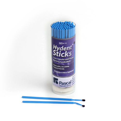 78-05-110 Hydent Sticks Blue 100/Pk. Color transfer and tissue marking applicators. Locating denture high spots just got easier and safer. Precise positive tran