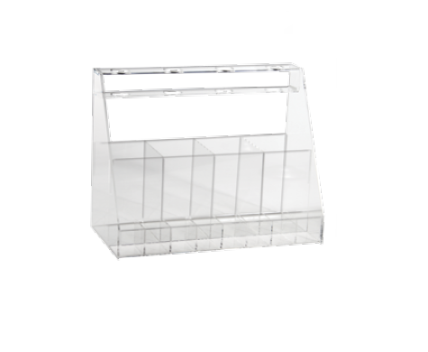 700-1411 Clear Acrylic Impression Organizer, Holds 4 impression syringes with 4 mixing tip compartments and 8 intra oral tip compartments, 12 1/4