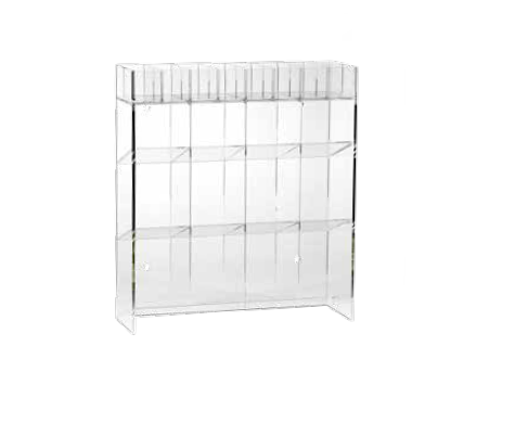 700-1414 Clear Acrylic Organization Rack, With 16 Upper X-Small Compartments, 8 Middle Medium Compartments and 4 Large Lower Compartments, 15 1/4