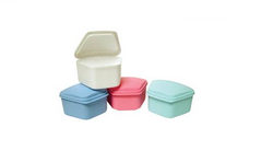 Denture Box - Assorted Colors 12/Bx. Plastic with Hinged Lid, 4"W x 3"L x 2"H.