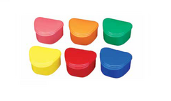 Denture Box - Aqua Chroma Colored 12/Bx. Plastic with Hinged Lid, 4"W x 3"L x 2"H.