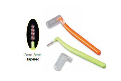 700-2050S Interdental Angled Brushes, 2mm-3mm Tapered Tight 50/Bx. Assorted in Orange & Green.