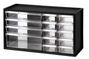 700-DRA14-11 Countertop Storage Cabinet with 14 Drawers - BLACK Frame with Clear Drawers. 17-5/8