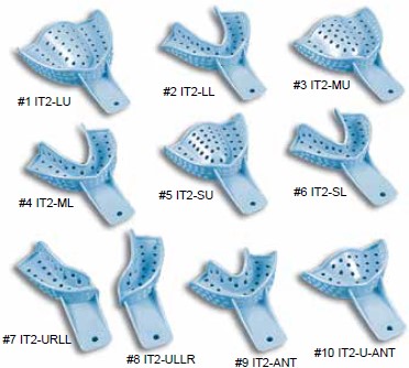 700-IT2-URLL #7 Upper Right/Lower Left - Perforated, Baby Blue Plastic Impression Trays, Package of 12.