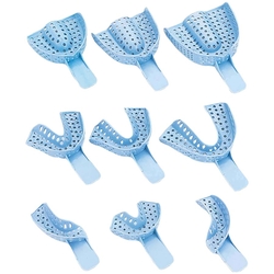 #6 Small Lower Arch - Perforated, Baby Blue Plastic Impression Trays, Package of 12.