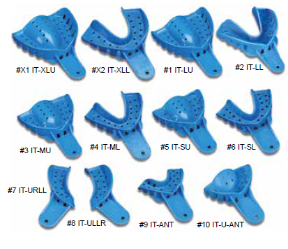 700-IT-U-ANT #10 Upper Anterior - Perforated, Teal Plastic Impression Trays, Package of 12.