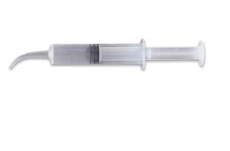 700-LL-UT Disposable 12cc Utility Syringe Curved 50/Bag. Designed for surgical site and post-surgical home irrigation. Can be used with silicone and rubber-base