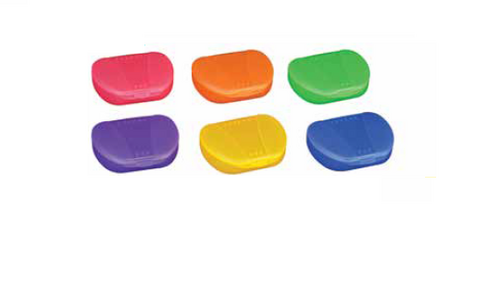 700-TC2002-TCA Retainer Boxes - Translucent Tropical Colors 12/Box. Feature precise snap closure, long continuous hinge and vented lid. Patient ID stickers included.