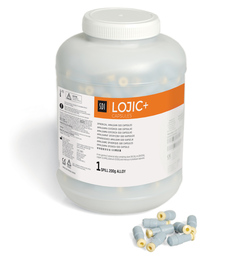 Lojic+ slow set double spill (600 mg) spherical alloy capsule, bulk pack of 500 capsules.