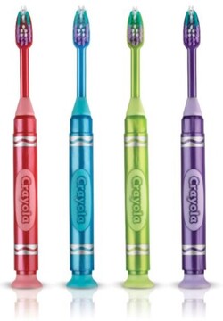 GUM Crayola Neon Marker Brush, Ultra-soft bristles, suction cup base, and downscaled head. Box of 12 toothbrushes.