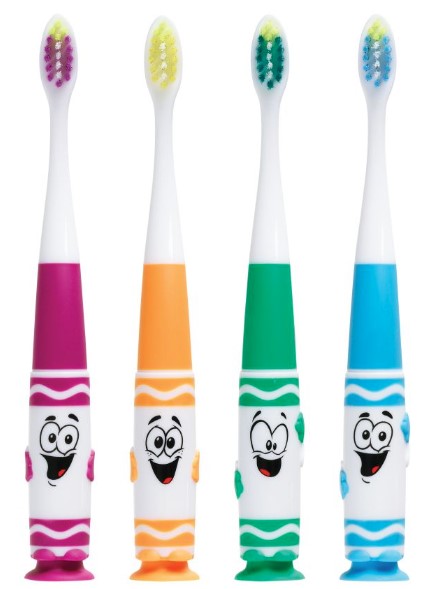 20-232PY GUM Crayola Youth/Child Pip-Squeaks Toothbrush 12/Pk. Suction Cup, Ultra Soft Bristles on a Narrow Tapered Head. Four different Pip-Squeaks faces in f