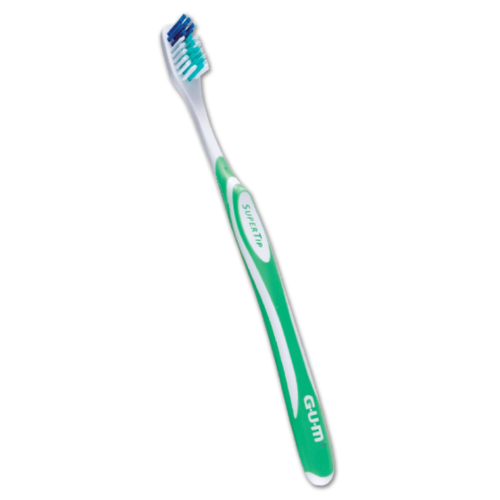 20-461PG GUM Super Tip Toothbrush - Compact Soft Adult Toothbrush. 27 Tufts, Dome Trim design, Long Neck Handle with Texturized Rubber Grip, Box of 12 Toothbru