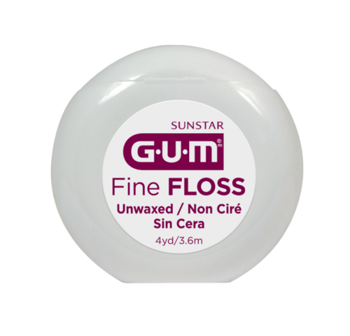 20-515A GUM Unflavored Unwaxed Fine Dental Floss - Thin, Shred Resistant. Box of 144 Dispensers, 4 yards of floss each.