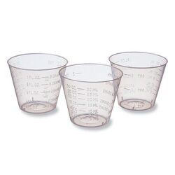 30 ml Metered Dispensing Cup, 100/pk. Clear plastic, easy-to-read marking.