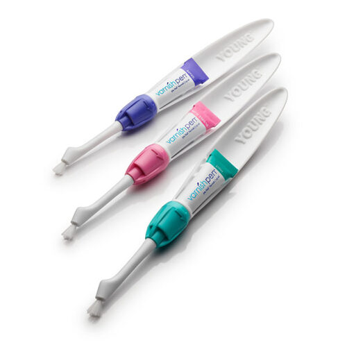 90-295782 VarnishPen - Assorted, 1.5 mL 45/Bx. Fluoride Varnish Application System, 5% Sodium Fluoride. The new way to apply fluoride varnish. Quick. Simple. Me