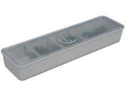 Long Tub Cup With Cover, 8 3/8" x 2 5/16" x 1 1/8", provides 5 storage compartments, Gray Color