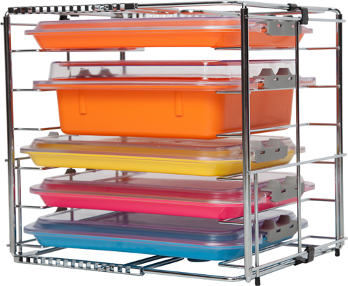 163-21Z105 Multi-Mod 6-Place Rack, Can hold 6 trays or 3 tubs with covers, Adjustable to hold Trays, Tubs