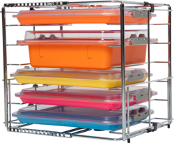 Multi-Mod 6-Place Rack, Can hold 6 trays or 3 tubs with covers, Adjustable to hold Trays, Tubs