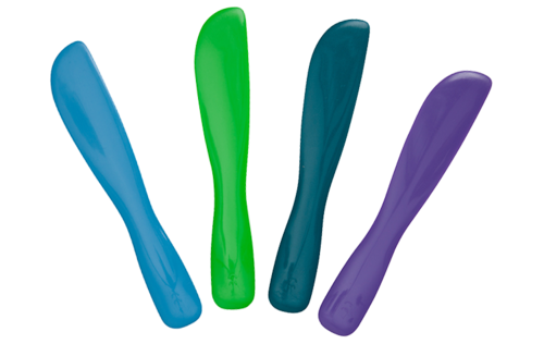 163-50Z501-ASTD Assorted color 4/pk, Plastic Spatula with a Broad, Medium Flex Blade. Ideal for Alginates, Plaster and Impression Material. Pack of 4 spatulas.
