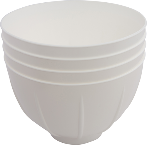 163-50Z505 Dispos-A-Bowl - WHITE 36/Pk. Plastic disposable mixing bowl. Fits securley into mixing bowl without slippage. Free-standing for use with or without mi