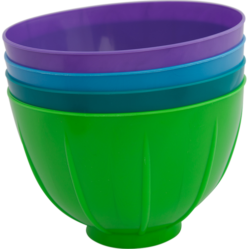 163-50Z505-ASTD Dispos-A-Bowl - ASSORTED 36/Pk. Plastic assorted colors disposable mixing bowl. Fits securley into mixing bowl without slippage. Free-standing for use