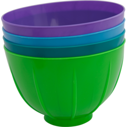 Dispos-A-Bowl - ASSORTED 36/Pk. Plastic assorted colors disposable mixing bowl. Fits securley into mixing bowl without slippage. Free-standing for use