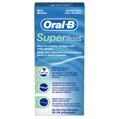 23-13265220 Oral-B Super Floss, Trial Pack, Mint, Pre-Measured Strands, 10/bg, 100bg/cs