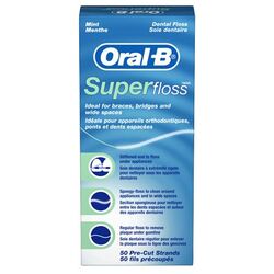 Oral-B Super Floss, Office Pack, Mint, Pre-Measured Strands, 50/bx, 24 bx/cs