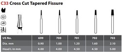 FG #699 taper fissure crosscut Carbide Bur, clinic pack of 100 burs.
