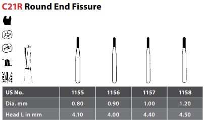97-R101157C FG #1157 Round End Fissure Carbide Bur, Package of 100 Burs.